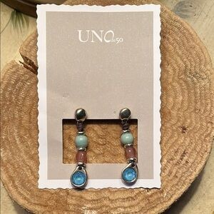 UNO de 50 Silver Pink and Blue Stones Drop Earrings